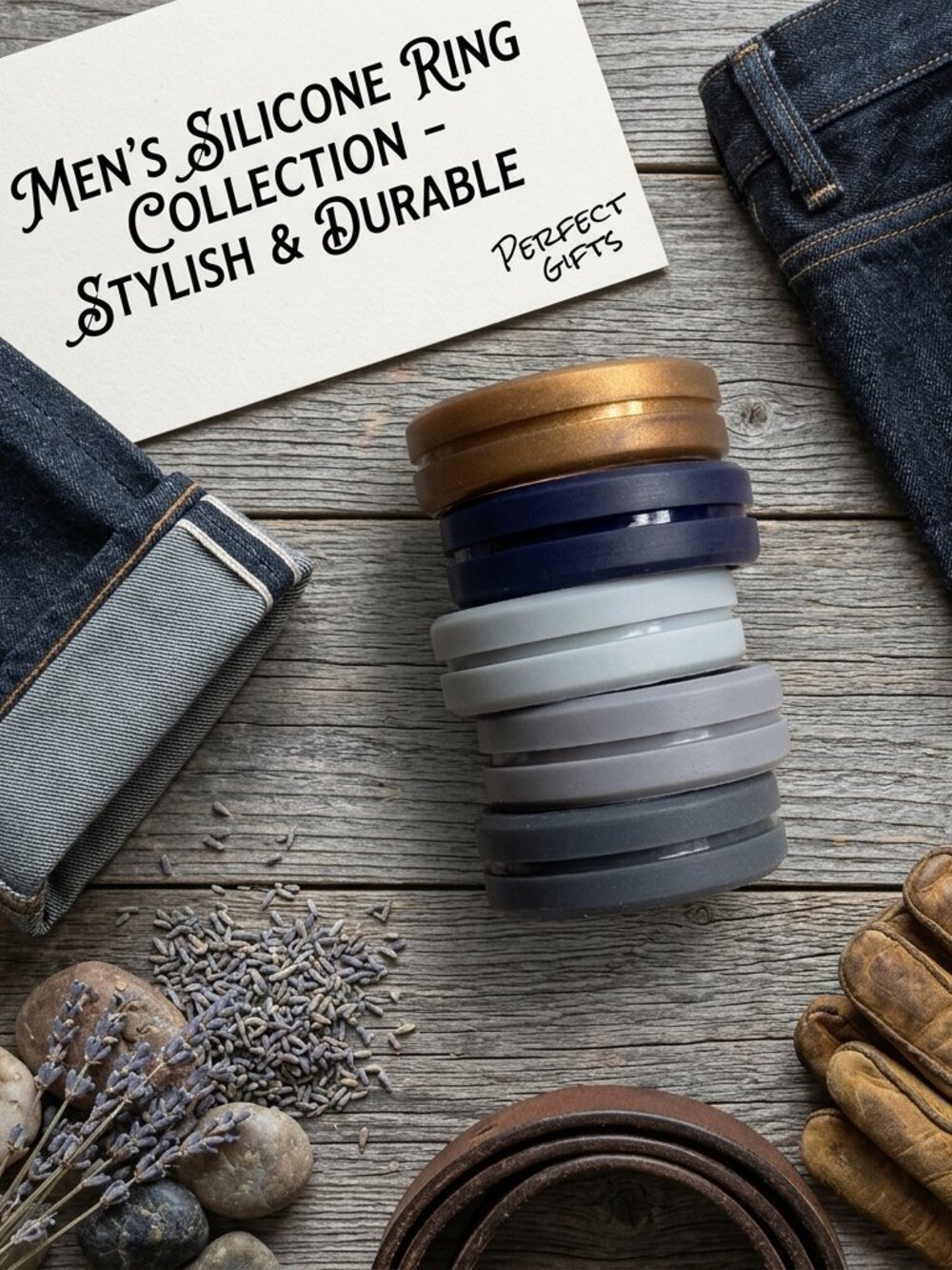 Mens Set of Multicolor Silicone Rings